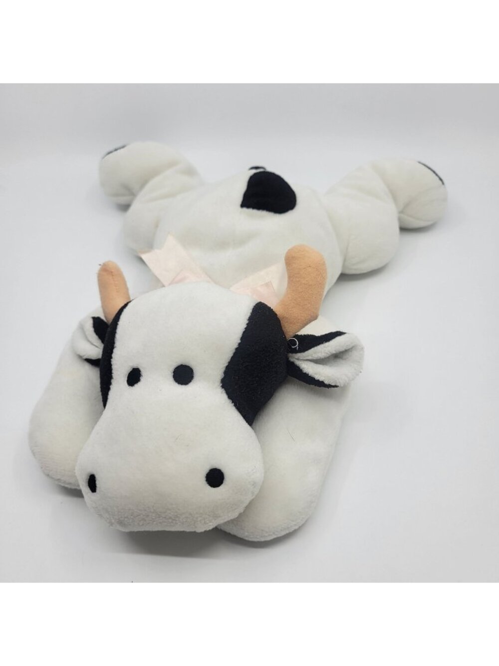 TY Pillow Pals Moo the Holstein Cow Vintage 1994 White Black Pink Bow Stuffed